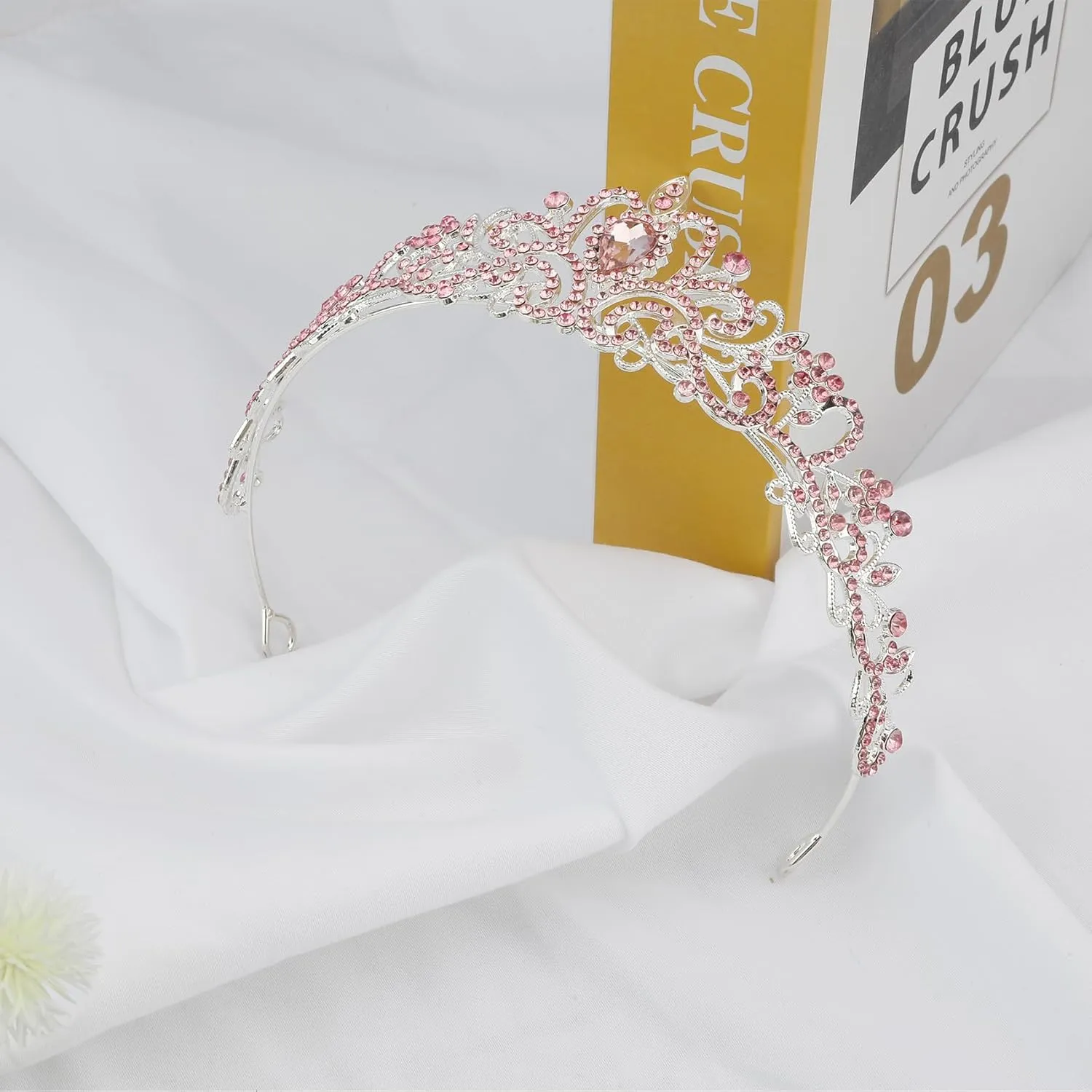 Crown,Tiaras for Women,Crystal Pink Tiaras for Girls Princess Crown Queen Crown for Bridal Prom Wedding Tiara