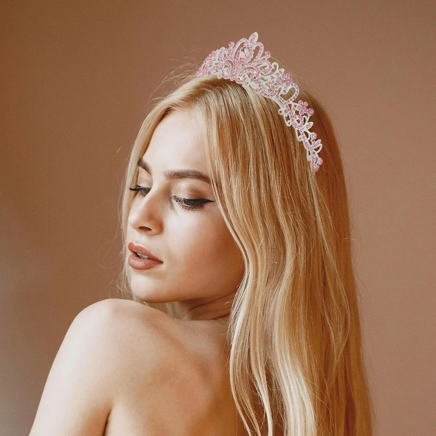 Crown,Tiaras for Women,Crystal Pink Tiaras for Girls Princess Crown Queen Crown for Bridal Prom Wedding Tiara