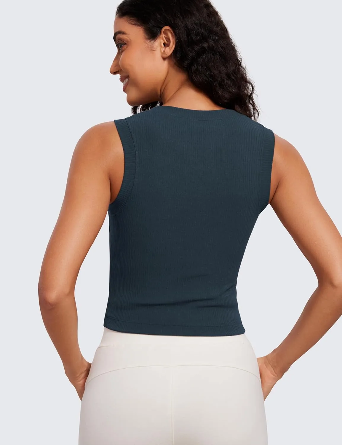 CRZ YOGA Womens Ribbed High Neck Tanks Sleeveless Fitted Basic Tops Going Out Casual Yoga Workout Shirts