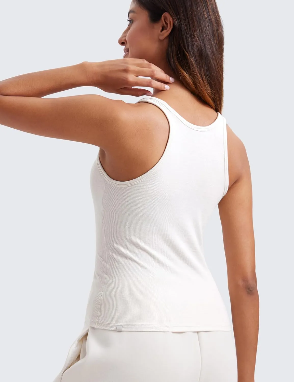 CRZ YOGA Womens Ribbed Modal Casual Tank Racerback Thin Strap Basic Sleeveless Shirts Going Out Fitted Workout Tops
