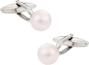 Cuff-Daddy Crystal Rosaline Rose Simulated Pearl Cufflinks with Presentation Gift Box - Perfect for Wedding Travel