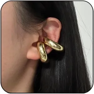 Cuff Earrings for Women Chunky Non Piercing Clip On Hoop Huggie Ear Cuff for Women (A-Gold)
