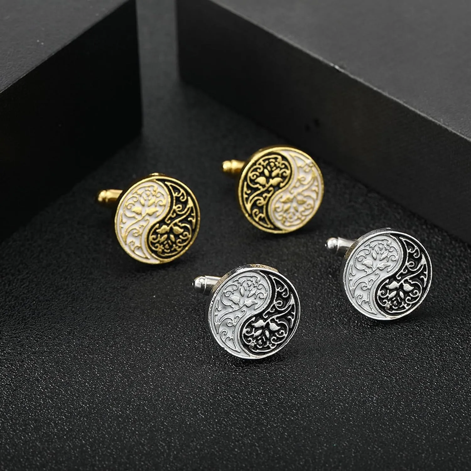 Cufflink Set, 2Pcs Bagua Yin Yang Metal Cufflinks Wedding Mens Jewelry Cufflinks for Business Tuxedo Shirt Cuff Links Set