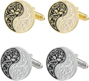 Cufflink Set, 2Pcs Bagua Yin Yang Metal Cufflinks Wedding Mens Jewelry Cufflinks for Business Tuxedo Shirt Cuff Links Set