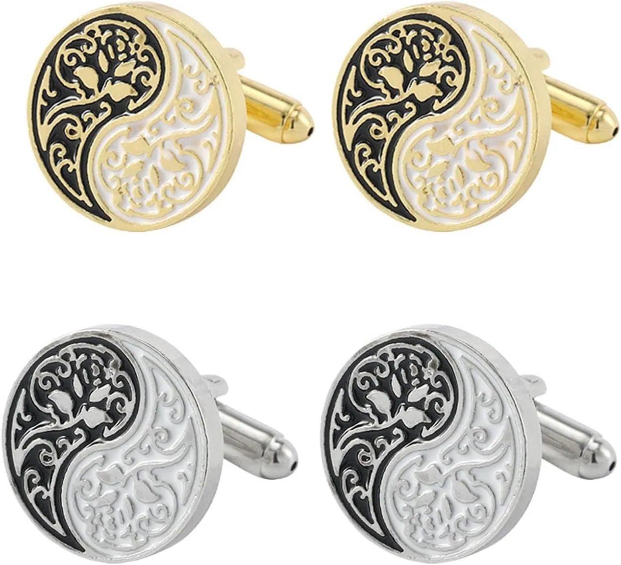 Cufflink Set, 2Pcs Bagua Yin Yang Metal Cufflinks Wedding Mens Jewelry Cufflinks for Business Tuxedo Shirt Cuff Links Set