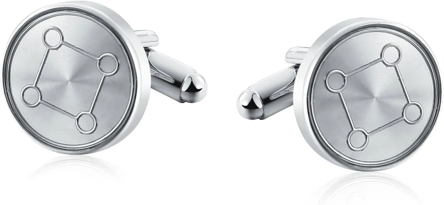 Cufflink Set, Cufflinks Simple Silver Stainless Steel Round Shape with Square Pattren for Man Business Wedding