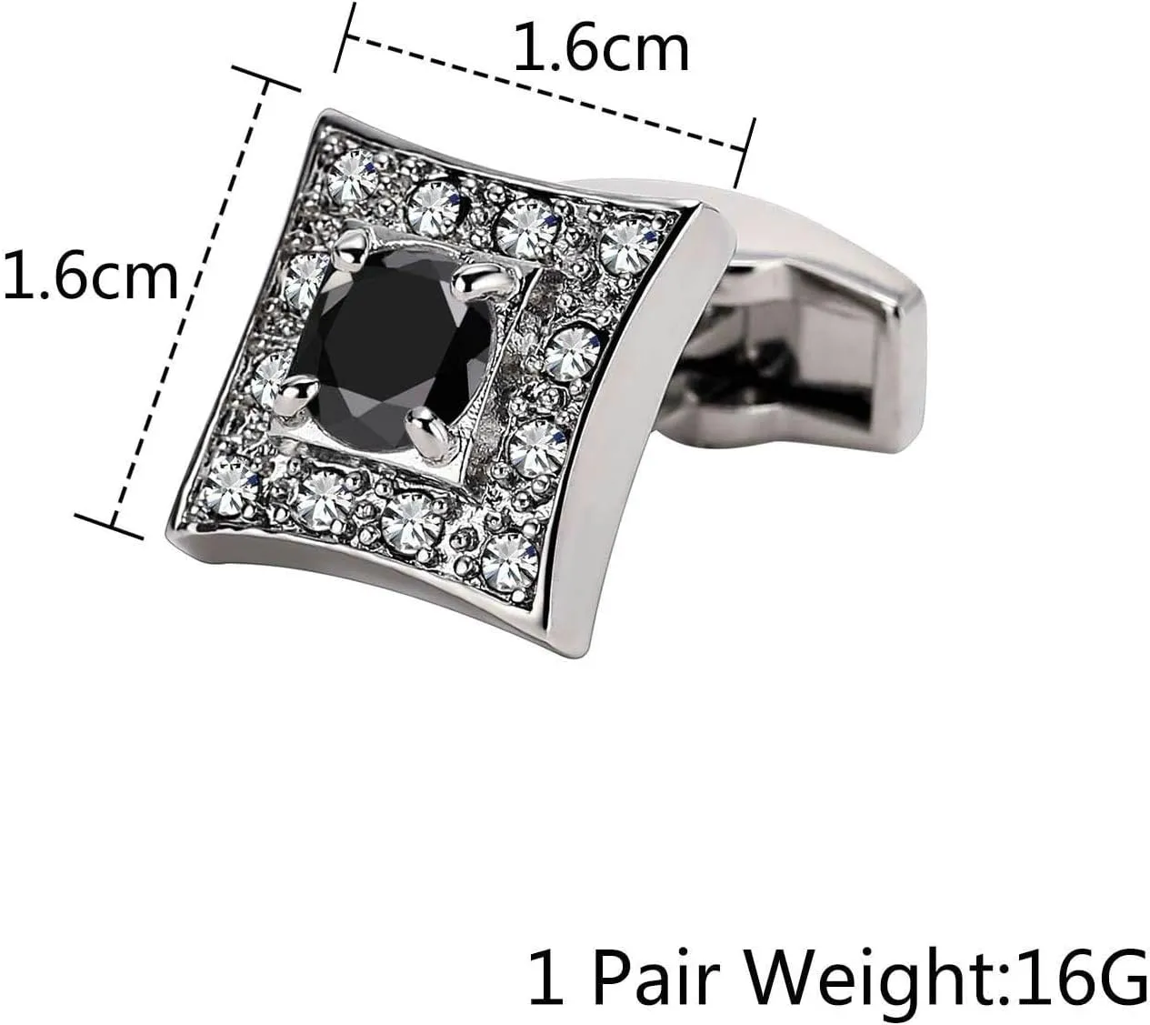 Cufflink Shirts, Black Cufflinks Mens Cubic Zirconia Stainless Steel Square Round for Man Business Wedding