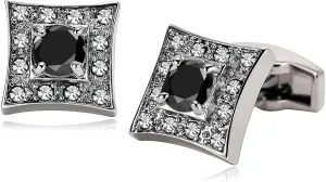 Cufflink Shirts, Black Cufflinks Mens Cubic Zirconia Stainless Steel Square Round for Man Business Wedding