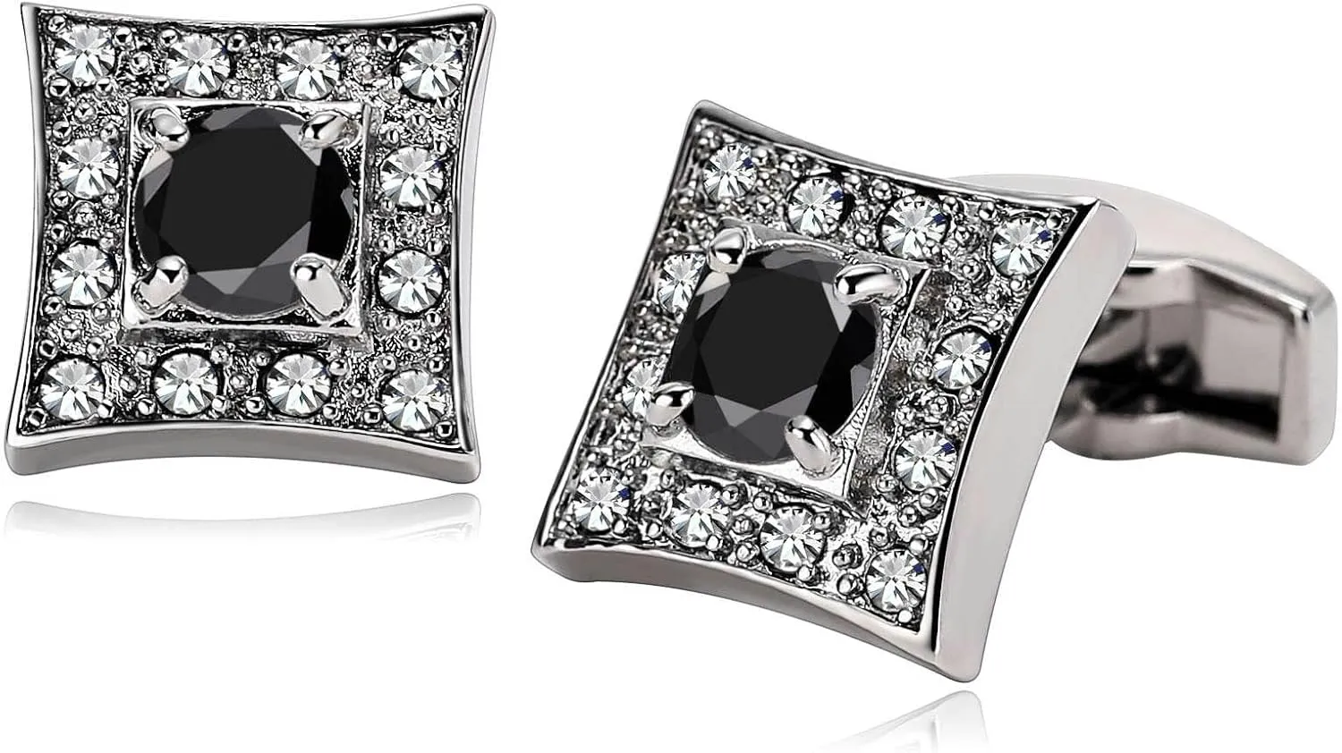 Cufflink Shirts, Black Cufflinks Mens Cubic Zirconia Stainless Steel Square Round for Man Business Wedding