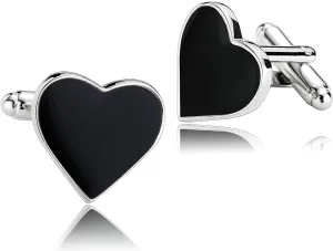 Cufflinks for Grad, Silver Cufflinks Black Stainless Steel Heart for Man Business Wedding Tuxedo Shirt Buttons