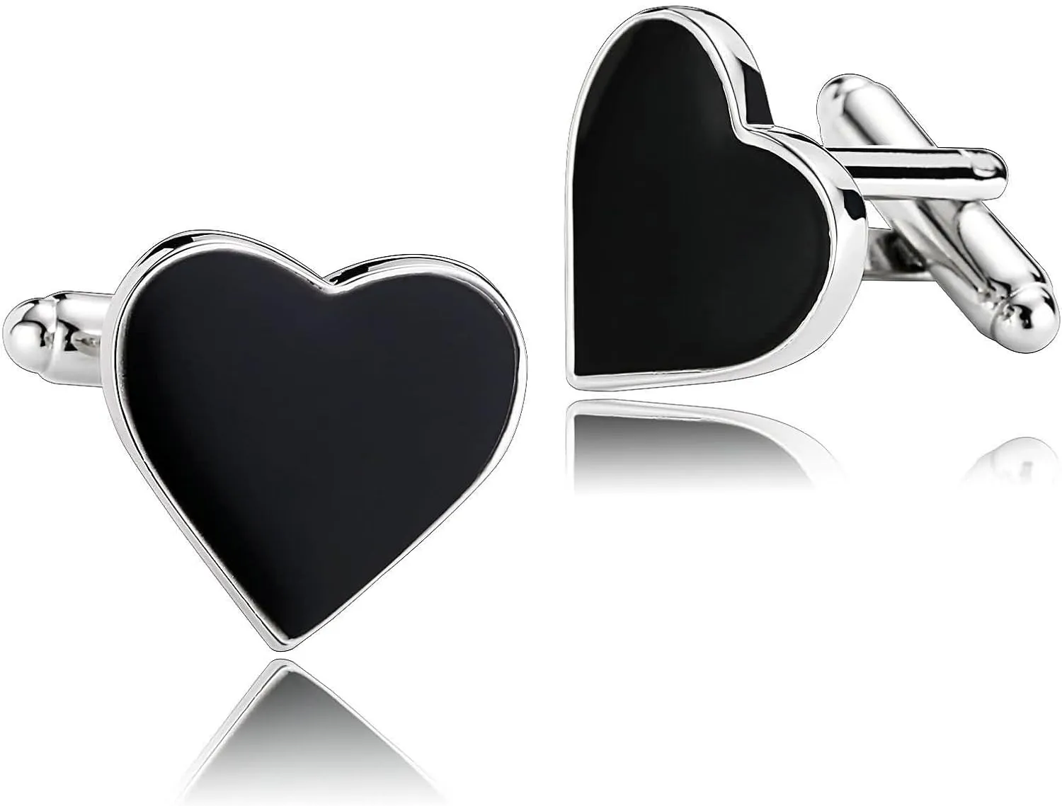 Cufflinks for Grad, Silver Cufflinks Black Stainless Steel Heart for Man Business Wedding Tuxedo Shirt Buttons