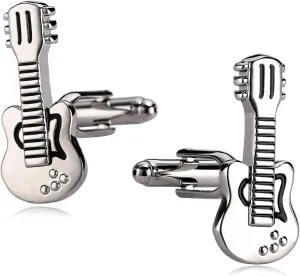 Cufflinks for Men Funny, Cufflinks Vintage Silver Stainless Steel Guitar for Man Business Wedding
