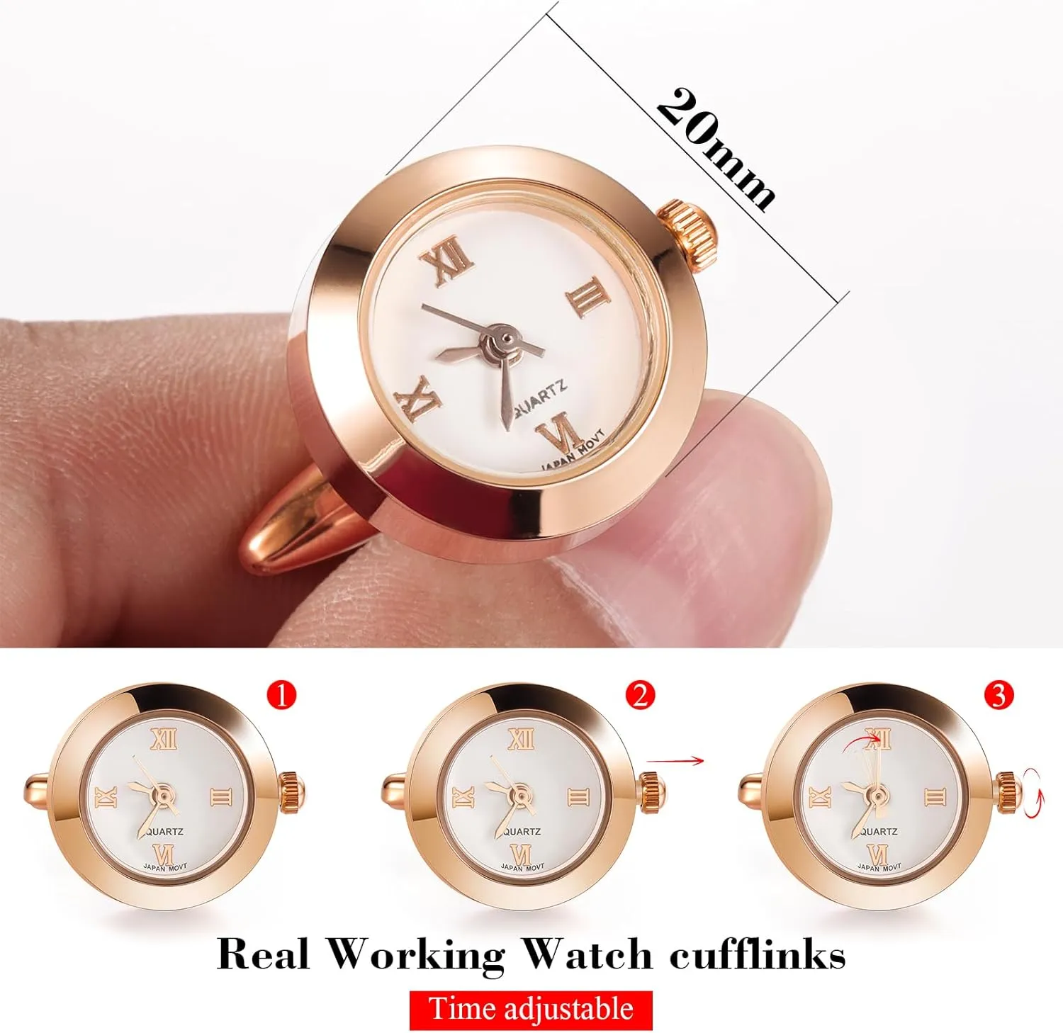 Cufflinks for Men in Gift Box, Real Working Clock Cuff Links for Mens French Cuff Shirt, Anniversary, Birthday, for Him.