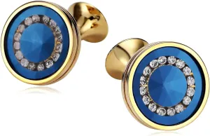 Cufflinks for Men Knit, Womens French Cuff Blouse for Cufflinks Cubic Zirconia Gold Blue Stainless Steel Royal Round Crystal for Man Business Wedding
