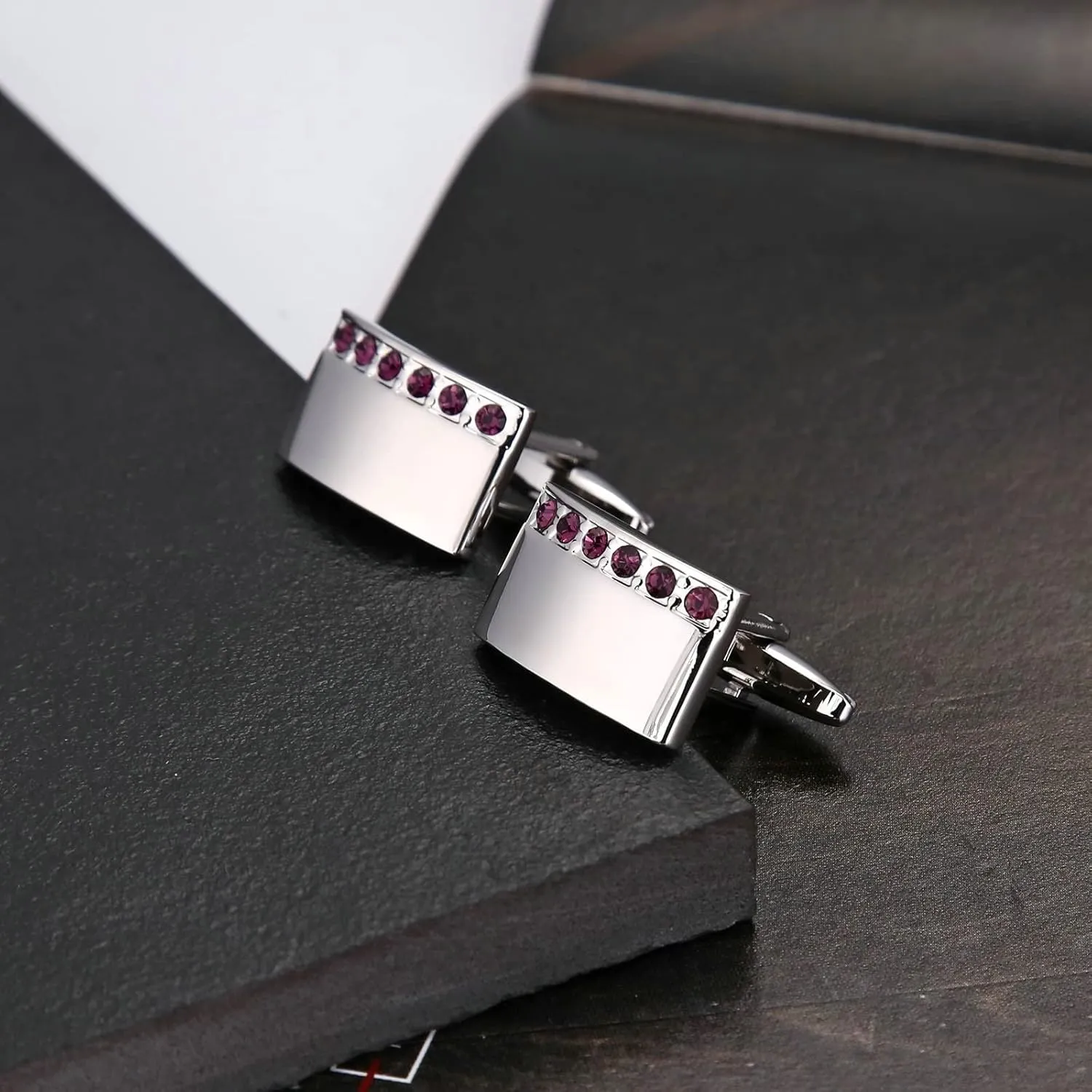 Cufflinks New York, Cufflinks Rustic Cubic Zirconia Silver White Stainless Steel Arch Rectangle for Man Business Wedding
