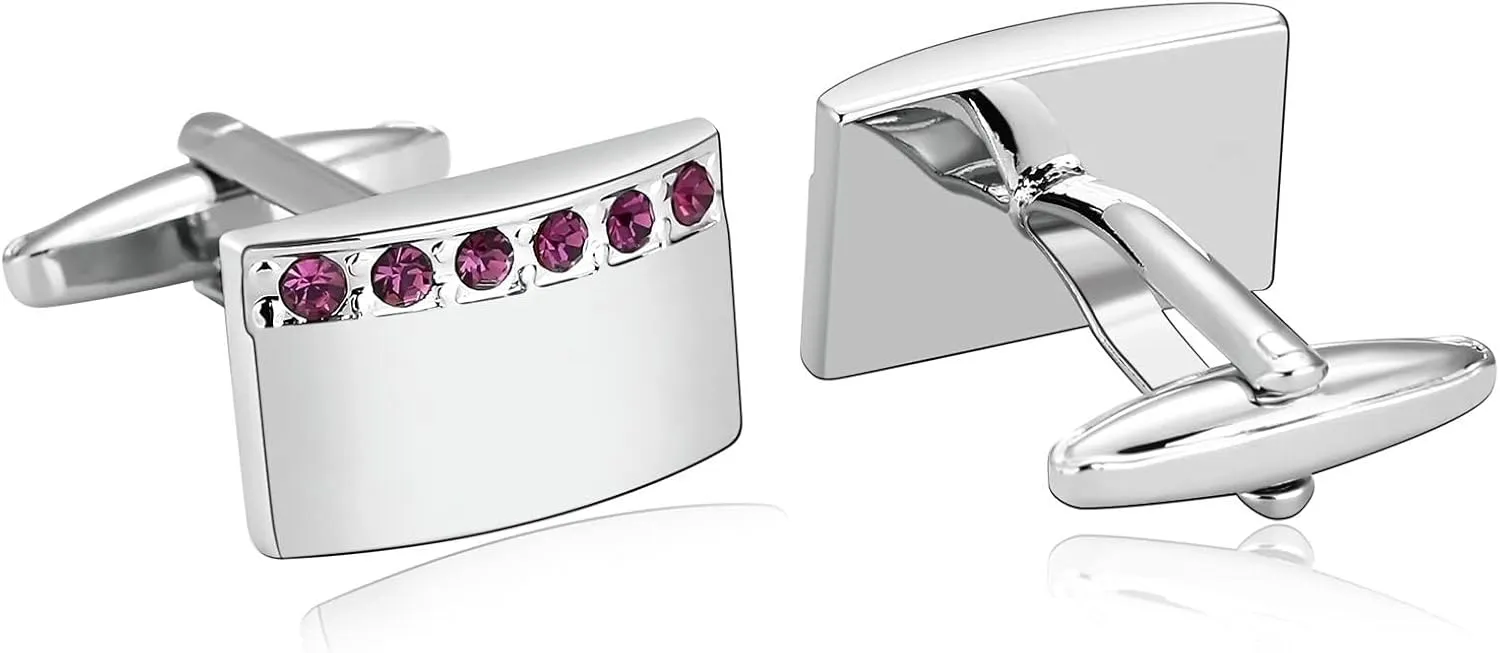 Cufflinks New York, Cufflinks Rustic Cubic Zirconia Silver White Stainless Steel Arch Rectangle for Man Business Wedding
