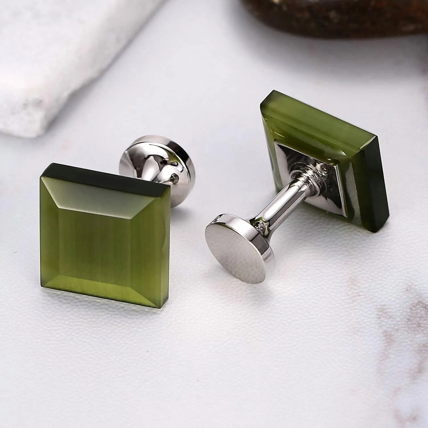 Cufflinks Shirts for Men, Pink Cufflinks Cubic Zirconia Stainless Steel Square Crystal for Man Business Wedding