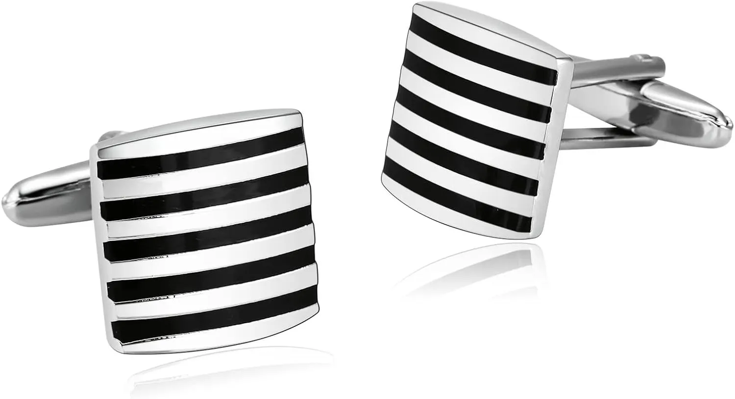 Cufflinks That Look Like Buttons, Cufflink Silver Black Stainless Steel Stripe for Man Business Wedding