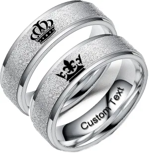 Customize Crown Couples Rings Her King His Queen Promise Ring Inside Can Engraved Band Rings Wedding Rings Titanium Stainless Steel 8mm 6mm 6-13#