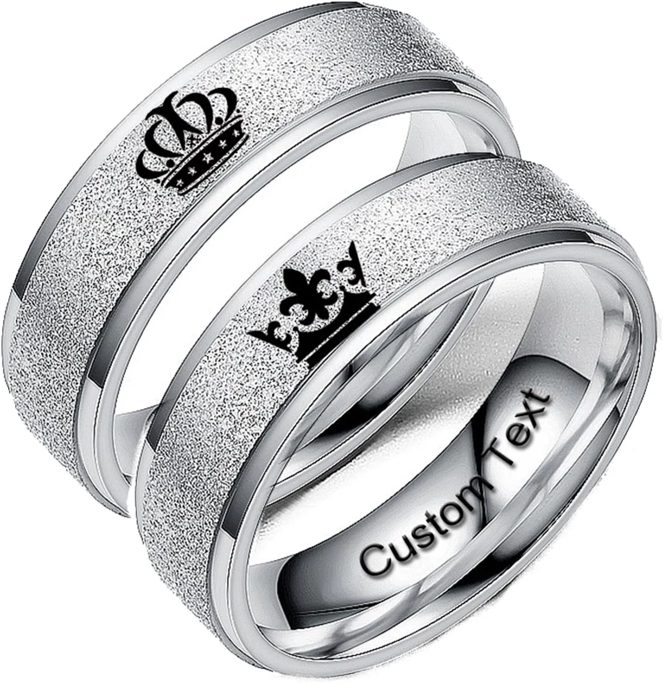 Customize Crown Couples Rings Her King His Queen Promise Ring Inside Can Engraved Band Rings Wedding Rings Titanium Stainless Steel 8mm 6mm 6-13#