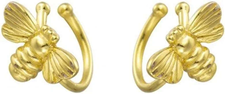 Cute Bee Ear Cuff Wrap Earrings S925 Sterling Silver for Women Minimalist No Piercing Fake Helix Cartilage Cuffs Earring Huggie Hoops Studs Fashion Jewelry Sensitive Ears