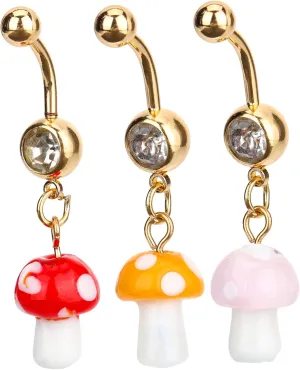Cute Belly Button Rings 3pcs Mushroom Shaped Navel Rings Dangly Belly Piercing Jewelry Shiny Comfortable for Women Girls Random Style