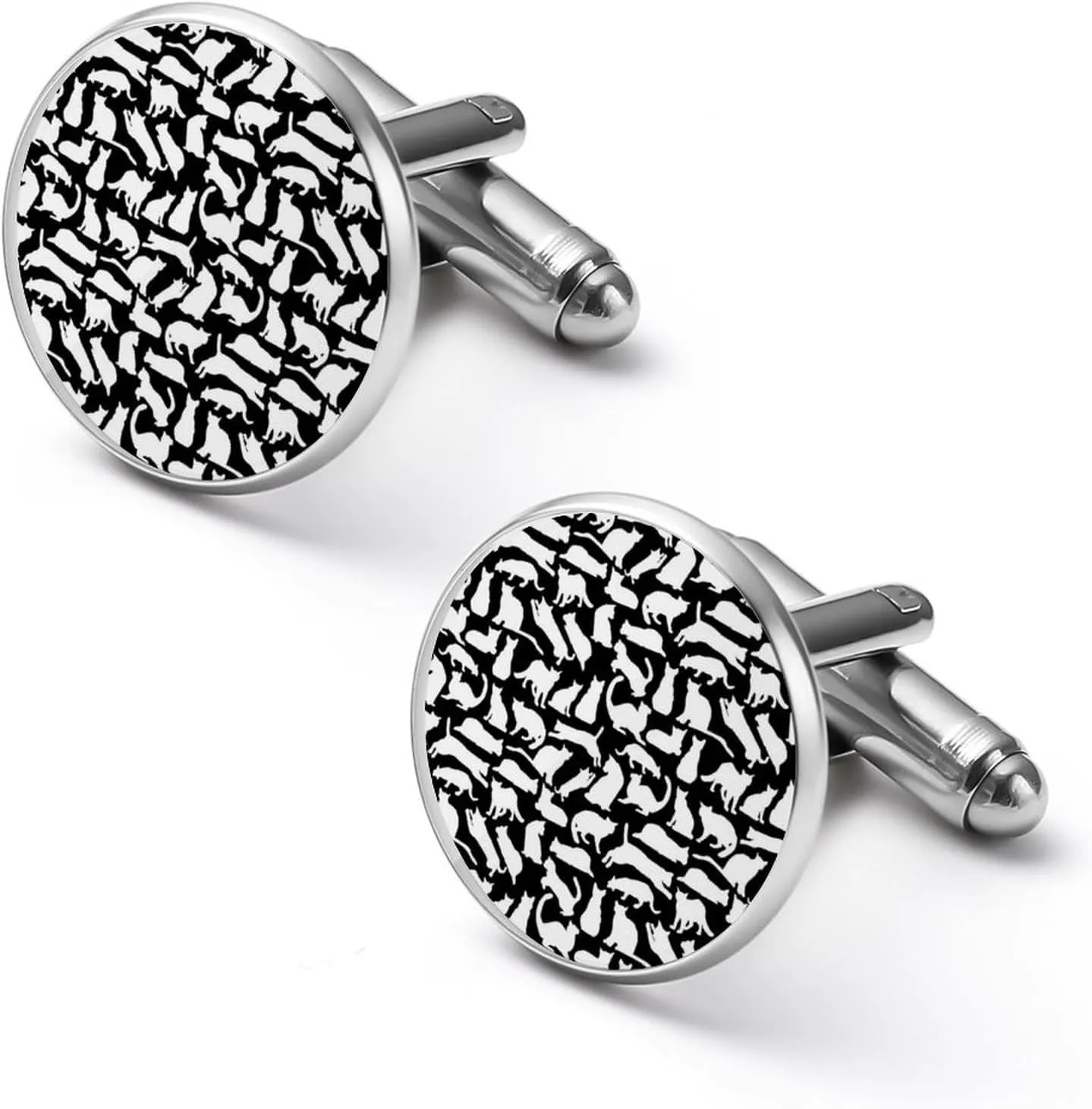 Cute Cats Cufflinks for Men Round Cuff Links Tuxedo Shirts for Business Wedding Formal Suit