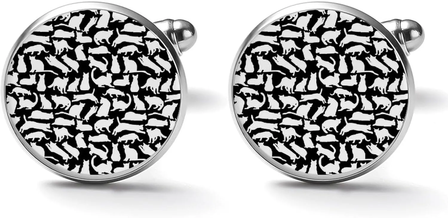 Cute Cats Cufflinks for Men Round Cuff Links Tuxedo Shirts for Business Wedding Formal Suit