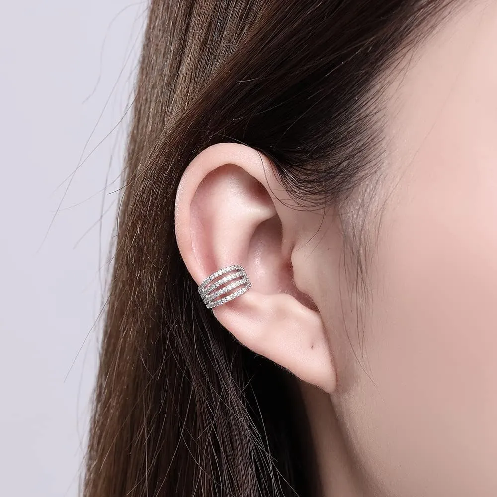 Cz Paved Leaf Vine Wave Criss Cross Ear Cuffs Earrings Cubic Zirconia Silver Gold Non Pierced Cartilage Conch Earrings
