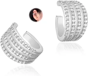 Cz Paved Leaf Vine Wave Criss Cross Ear Cuffs Earrings Cubic Zirconia Silver Gold Non Pierced Cartilage Conch Earrings