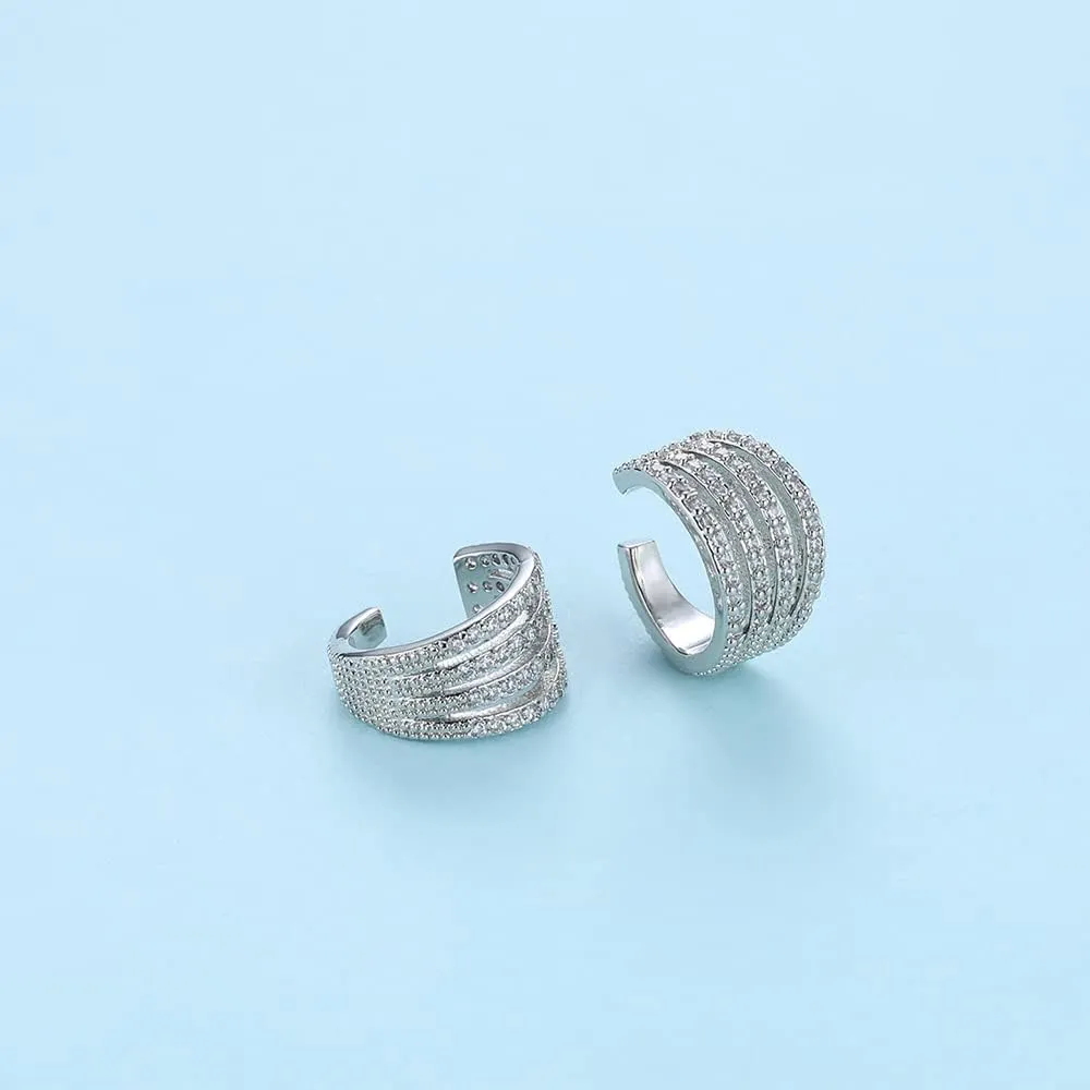 Cz Paved Leaf Vine Wave Criss Cross Ear Cuffs Earrings Cubic Zirconia Silver Gold Non Pierced Cartilage Conch Earrings