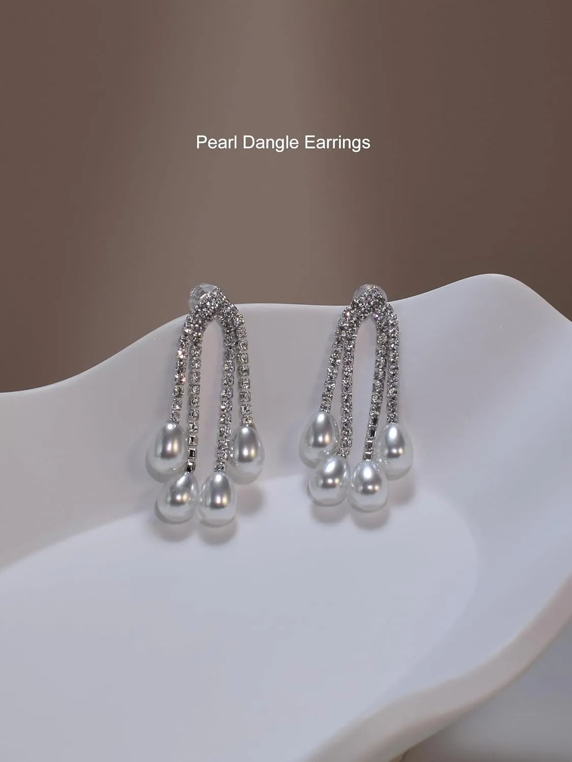 Dainty Crystal Pearl Earrings 925 Sterling Silver Post Tassel Drop Pearl Dangle Earring for Bride Bridesmaid Wedding Party Prom