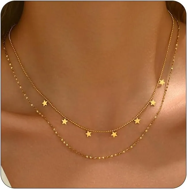 Dainty Layered Necklaces for Women 18K Gold Plated Tiny Cross Choker Necklace Coin Star Charm Pendant Necklace Trendy Jewelry