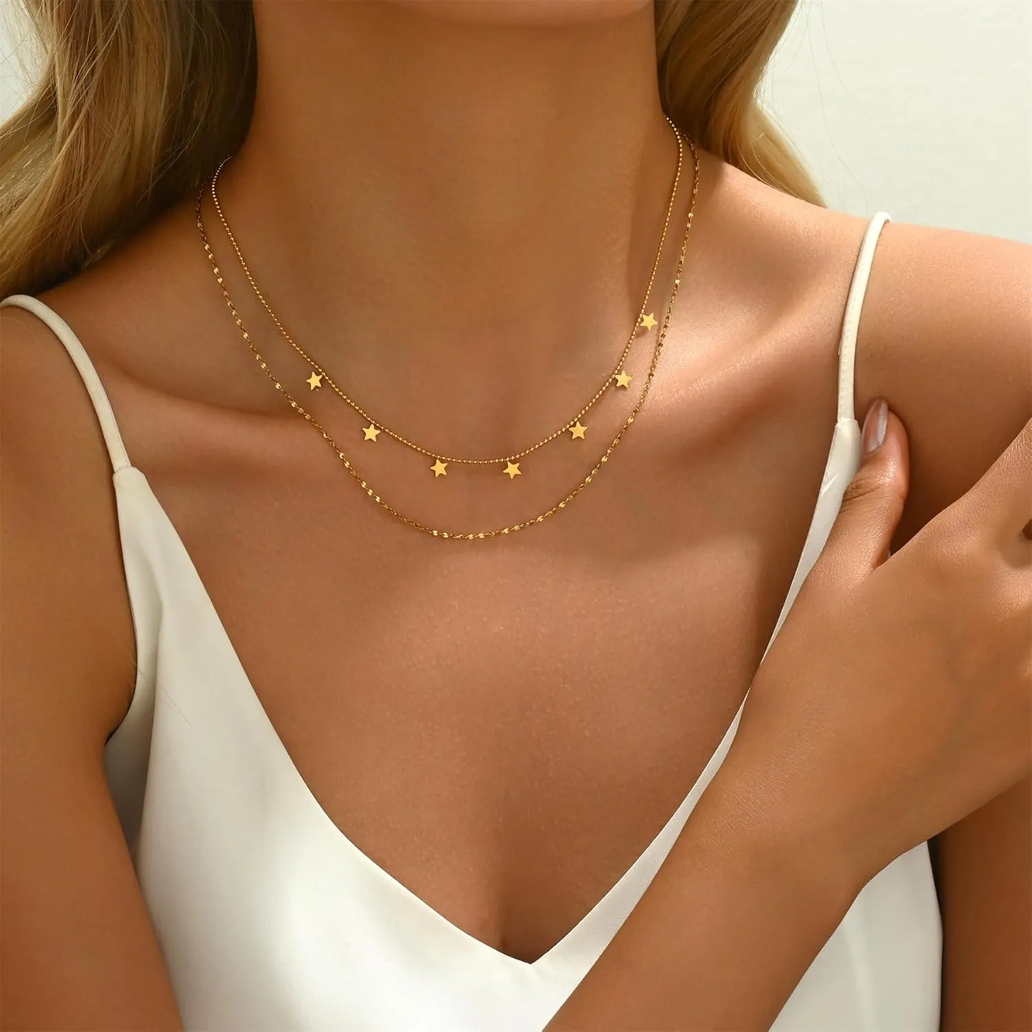 Dainty Layered Necklaces for Women 18K Gold Plated Tiny Cross Choker Necklace Coin Star Charm Pendant Necklace Trendy Jewelry