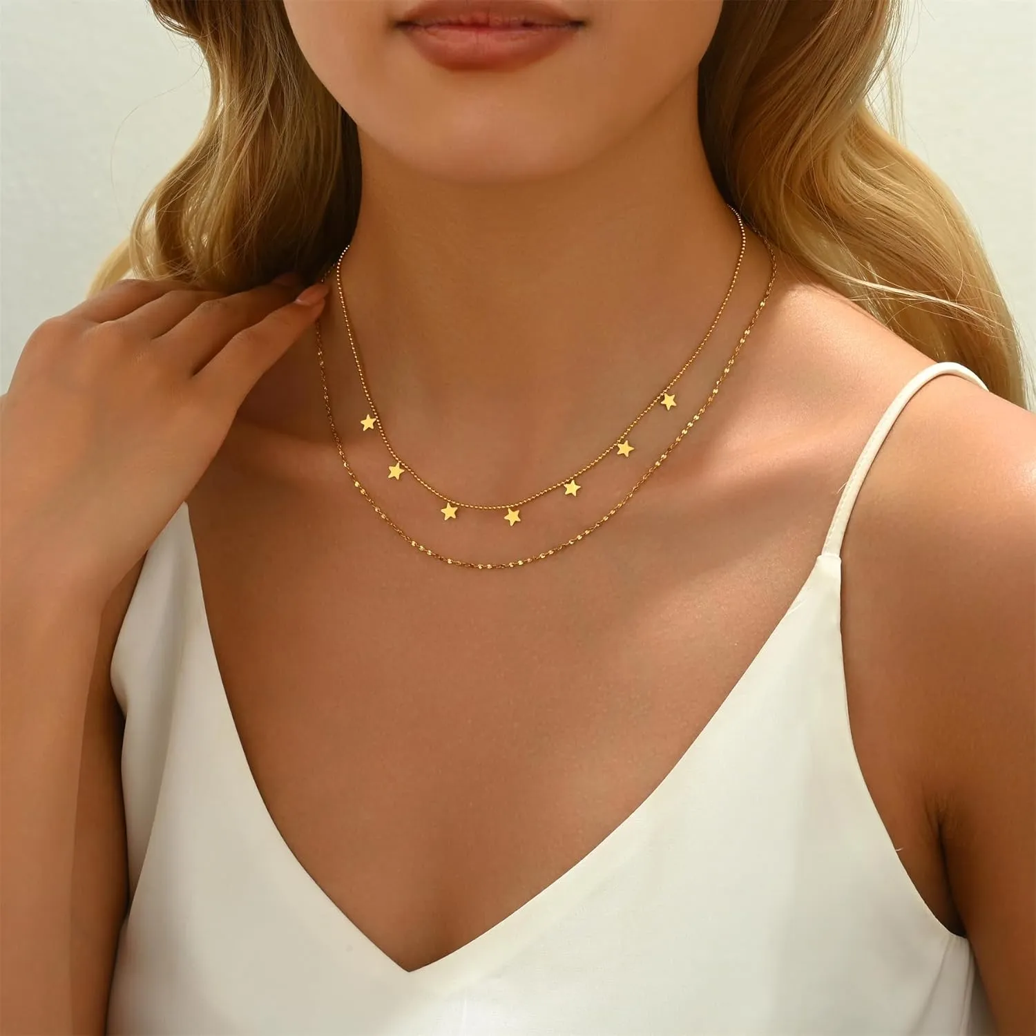 Dainty Layered Necklaces for Women 18K Gold Plated Tiny Cross Choker Necklace Coin Star Charm Pendant Necklace Trendy Jewelry