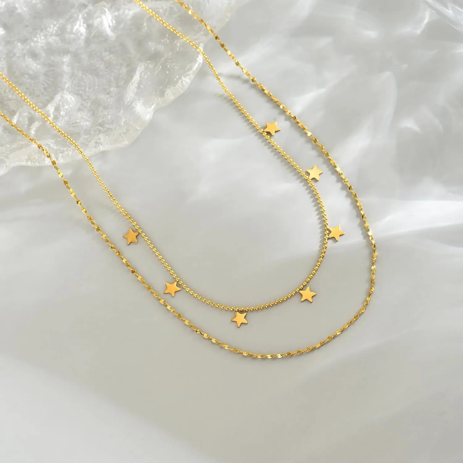 Dainty Layered Necklaces for Women 18K Gold Plated Tiny Cross Choker Necklace Coin Star Charm Pendant Necklace Trendy Jewelry