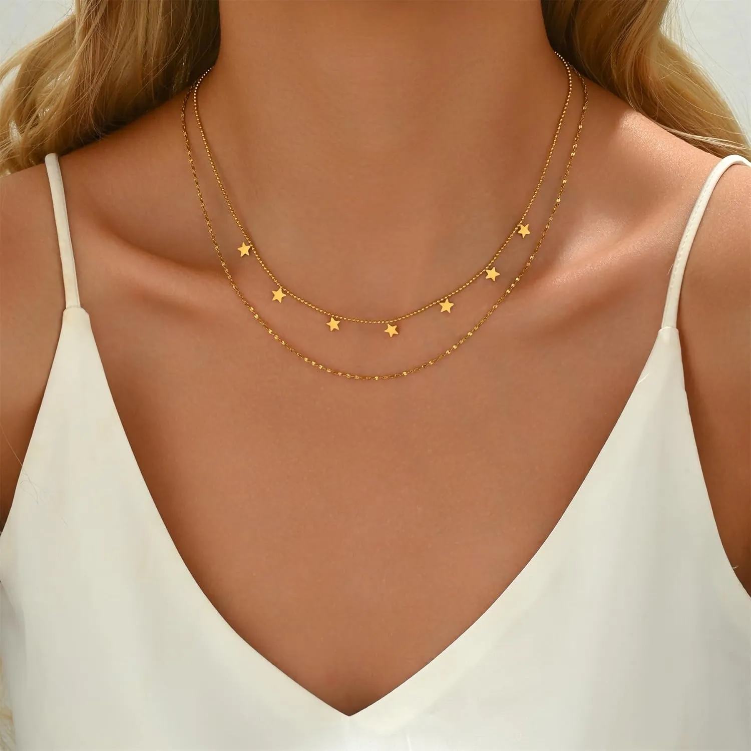 Dainty Layered Necklaces for Women 18K Gold Plated Tiny Cross Choker Necklace Coin Star Charm Pendant Necklace Trendy Jewelry
