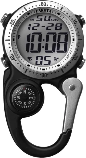 Dakota Digital Backpacker Clip, Fob and Pocket Watch, Alarm, Stopwatch, Timer and Dual Time, Outdoor Gifts for Men and Women, Tactical Digital Watch