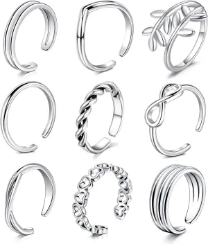 D.Bella Adjustable Toe Rings for Women Summer Beach Rose Gold Silver Hypoallergenic Open Toe Ring Set Finger Foot Jewelry
