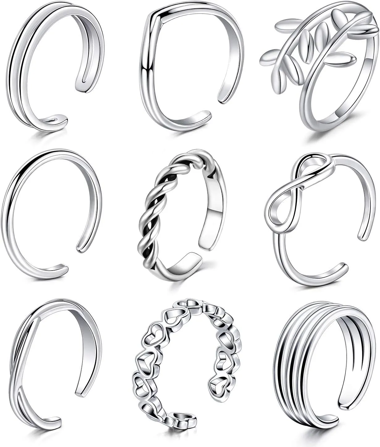 D.Bella Adjustable Toe Rings for Women Summer Beach Rose Gold Silver Hypoallergenic Open Toe Ring Set Finger Foot Jewelry