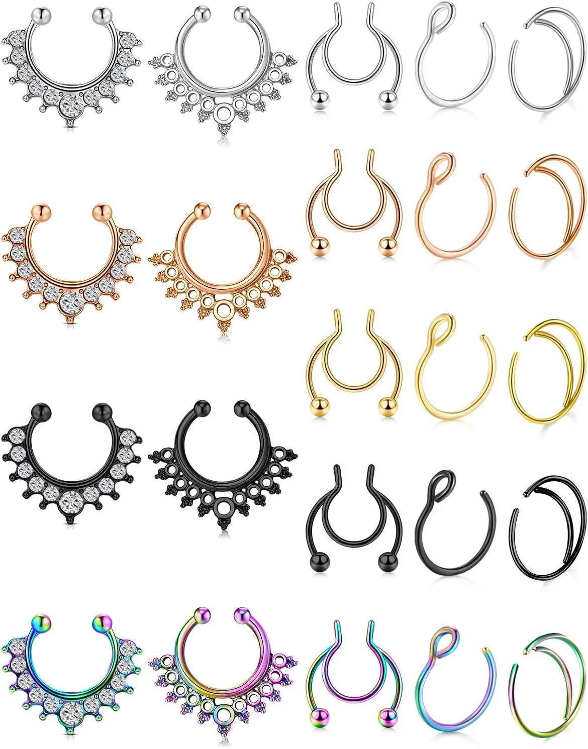 D.Bella Fake Septum Hoop 20G Faux Nose Piercing Hoop Clip on Nose Rings Non Piercing Fake Septum Lip Ear Ring Faux Body Piercing Jewelry for Women Men