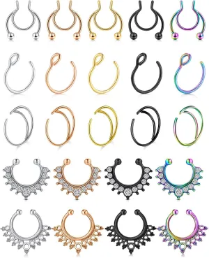 D.Bella Fake Septum Hoop 20G Faux Nose Piercing Hoop Clip on Nose Rings Non Piercing Fake Septum Lip Ear Ring Faux Body Piercing Jewelry for Women Men