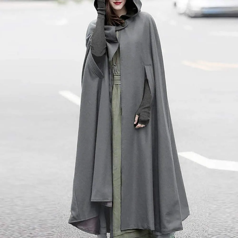 DDAPJ pyju Womens Hooded Open Front Cardigan Wool Blend Long Cape Coat Winter Casual Maxi Cloak Trench Coat Outwear Jacket
