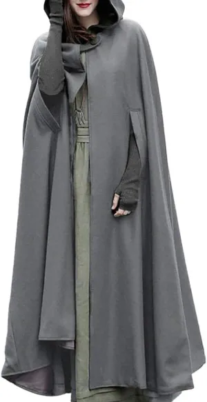 DDAPJ pyju Womens Hooded Open Front Cardigan Wool Blend Long Cape Coat Winter Casual Maxi Cloak Trench Coat Outwear Jacket