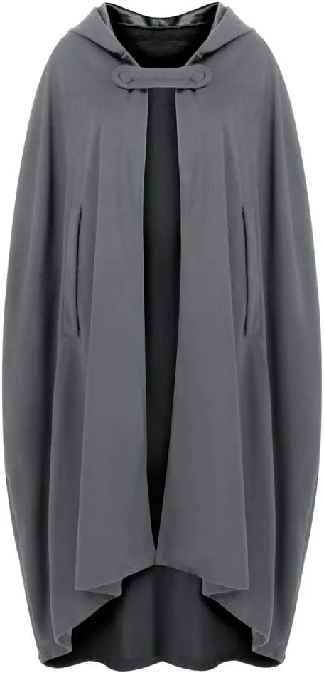 DDAPJ pyju Womens Hooded Open Front Cardigan Wool Blend Long Cape Coat Winter Casual Maxi Cloak Trench Coat Outwear Jacket