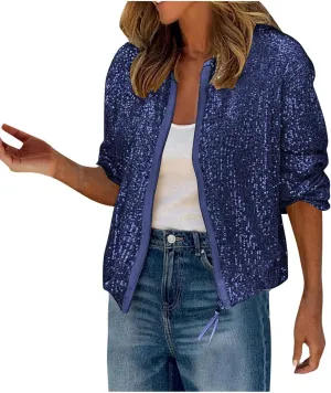 DDAPJ pyju Womens Sequin Jacket Shiny Glitter Sparkly Bomber Jackets Long Sleeve Zip Up Coats 2025 Fashion Party Clubwear