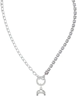 Delight Jewelry Silvertone Tiara Stronger Braver Smarter Mixed Cable and Imitation Pearl Chain Choker Necklace, 14.75-17"