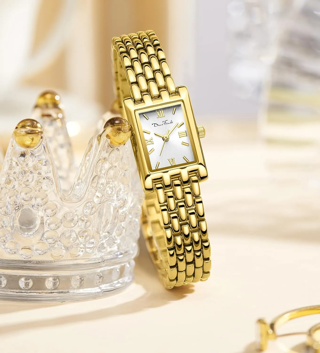 Diaofendi Gold Watches for Women Luxury Ladies Quartz Wrist Watches Stainless Steel Bracelet,Vintage Fashion Womens Watch,Bracelet Adjustment Tool Included,Water Resistant