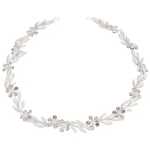 Didder Bride Hair Vine Headband with Leaf, Pearl, Crystal Floral Design - Bridal Headpiece Jewelry for Women and Girls (Silver)