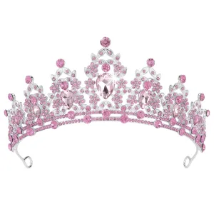 Didder Pink Crystal Tiara for Women - Silver Crown for Girls, Princess Wedding Tiara for Brides, Birthday Party, Christmas, Prom